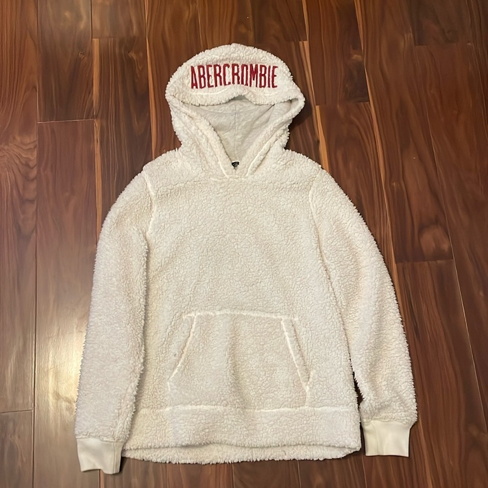 Abercrombie and Fitch white FUZZY HOODIE size S